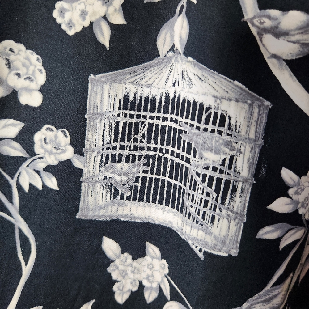 Talbots Navy Blue with Birds & Birdcages fully Lined Skirt Scalloped Hem Size 10 - Picture 6 of 10